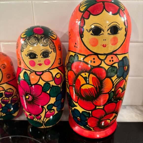 Vintage Russian Nesting Dolls 1990s Set 8 Hand-Painted Matryoshka Stacking rare - Picture 7 of 16